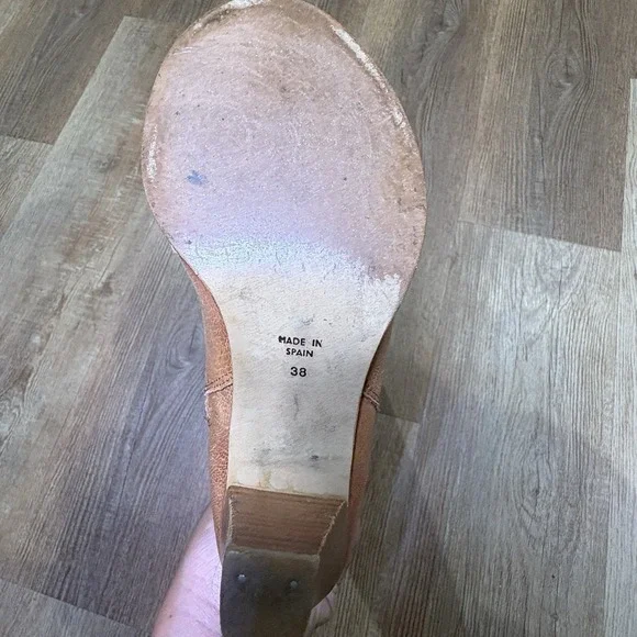 TOPSHOP SIZE 7.5 TAN LEATHER KNEE HIGH CUBAN HEEL BOOTS Made in Spain - Picture 5 of 11